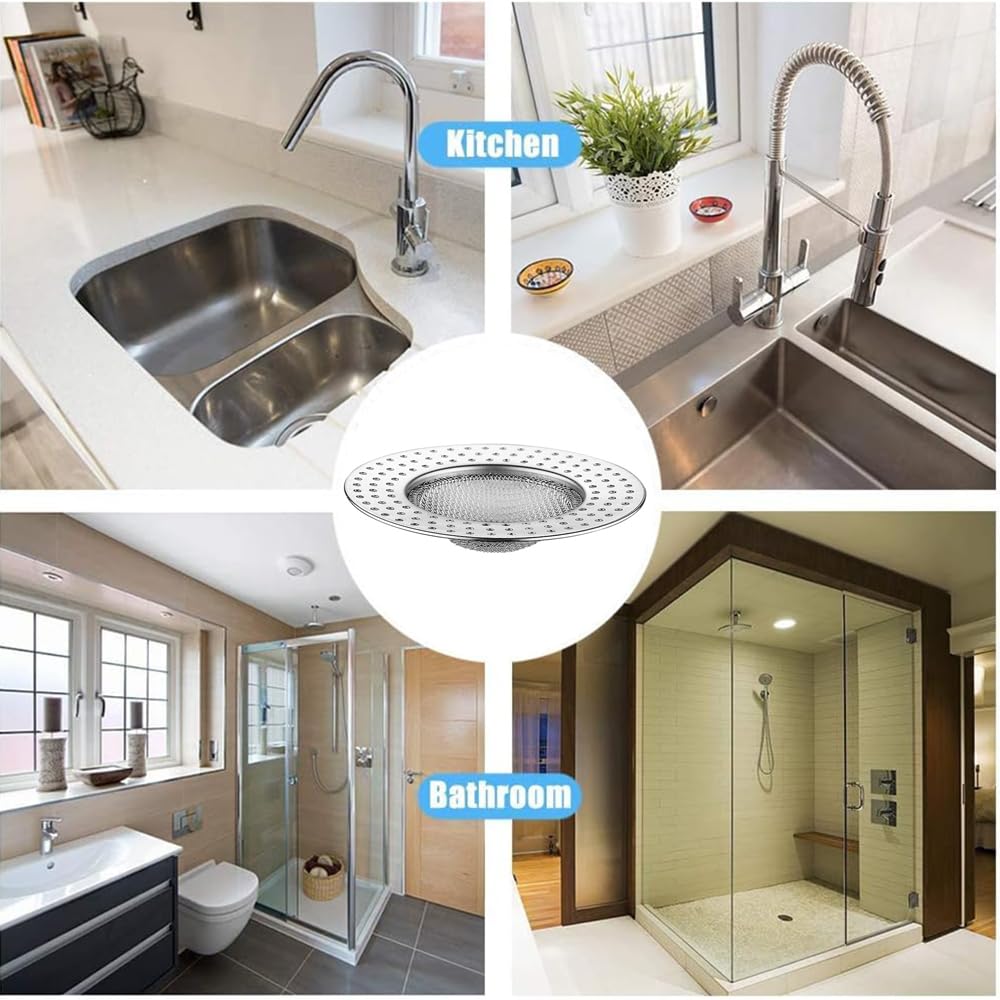 Bathtub Drain Hair Catcher, Fast Drain Shower Drain Hair Catcher, Stainless Steel Drain Protector for Bathroom Pop-up Drain, Kitchen and General Drain (4 PCS，Outer Diameter 3.07in/Inner Diameter 2in)