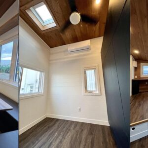 Tiny RV Mobile House with Downstairs Bedroom, Loft, Full Kitchen & Bathroom - Family-Friendly Design with Upraised Living Area, Cedar/Steel Exterior, Double-Pitched Roof - Perfect for Full-Time Living