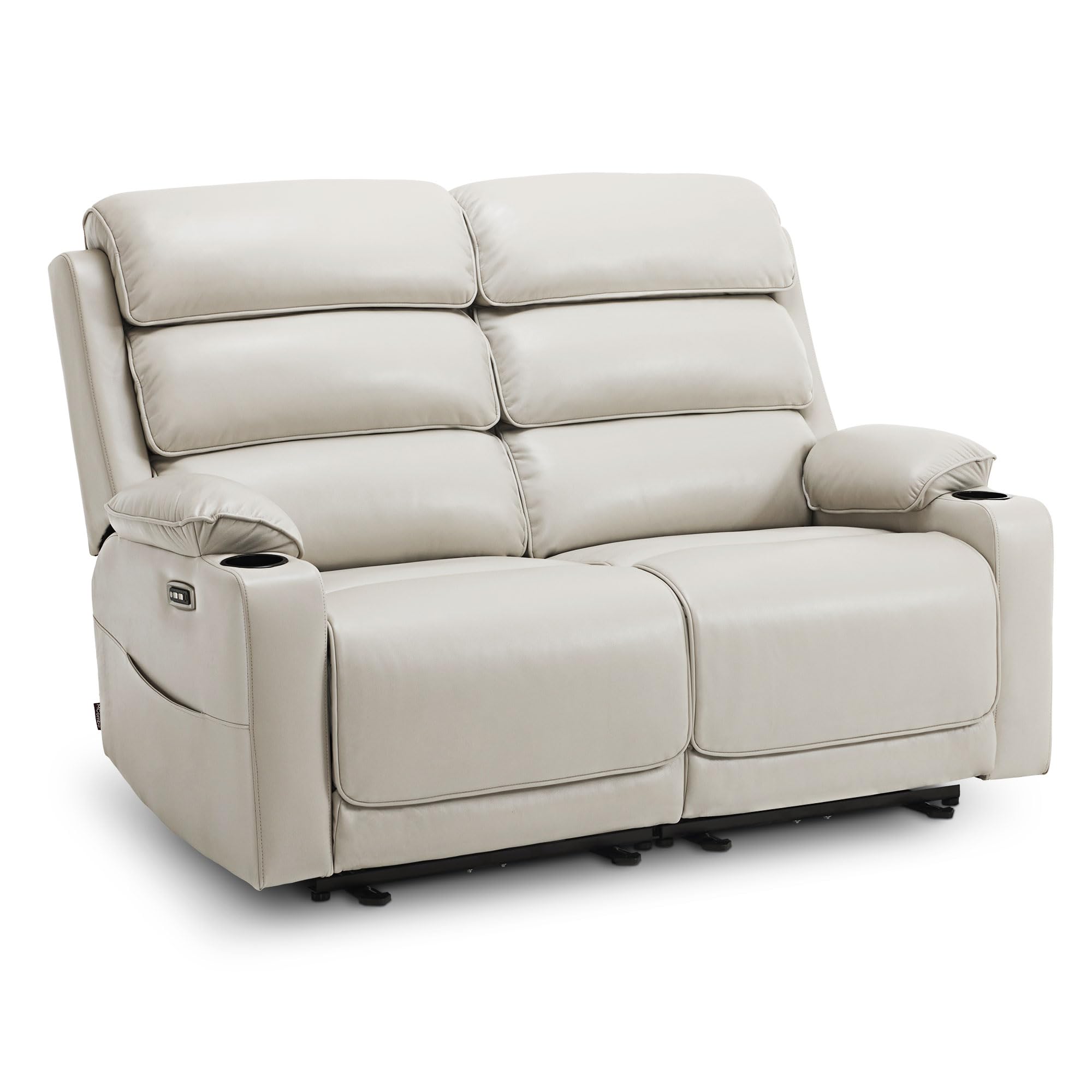 MCombo Large Power Reclining Loveseat Sofa with Adjustable Headrest, Heat and Vibration,Faux Leather Electric Loveseat Recliner with USB Type C Charge Ports for Living Room 6711 (Light Grey)