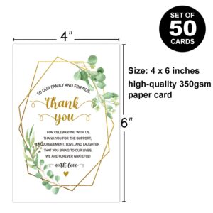 Amelomaca Wedding Reception Thank You Cards, 50 Thank You Placecards for Wedding Table Centerpieces, Wedding Decorations, Menu Place Setting Card Notes for Guests, Family, and Friends.