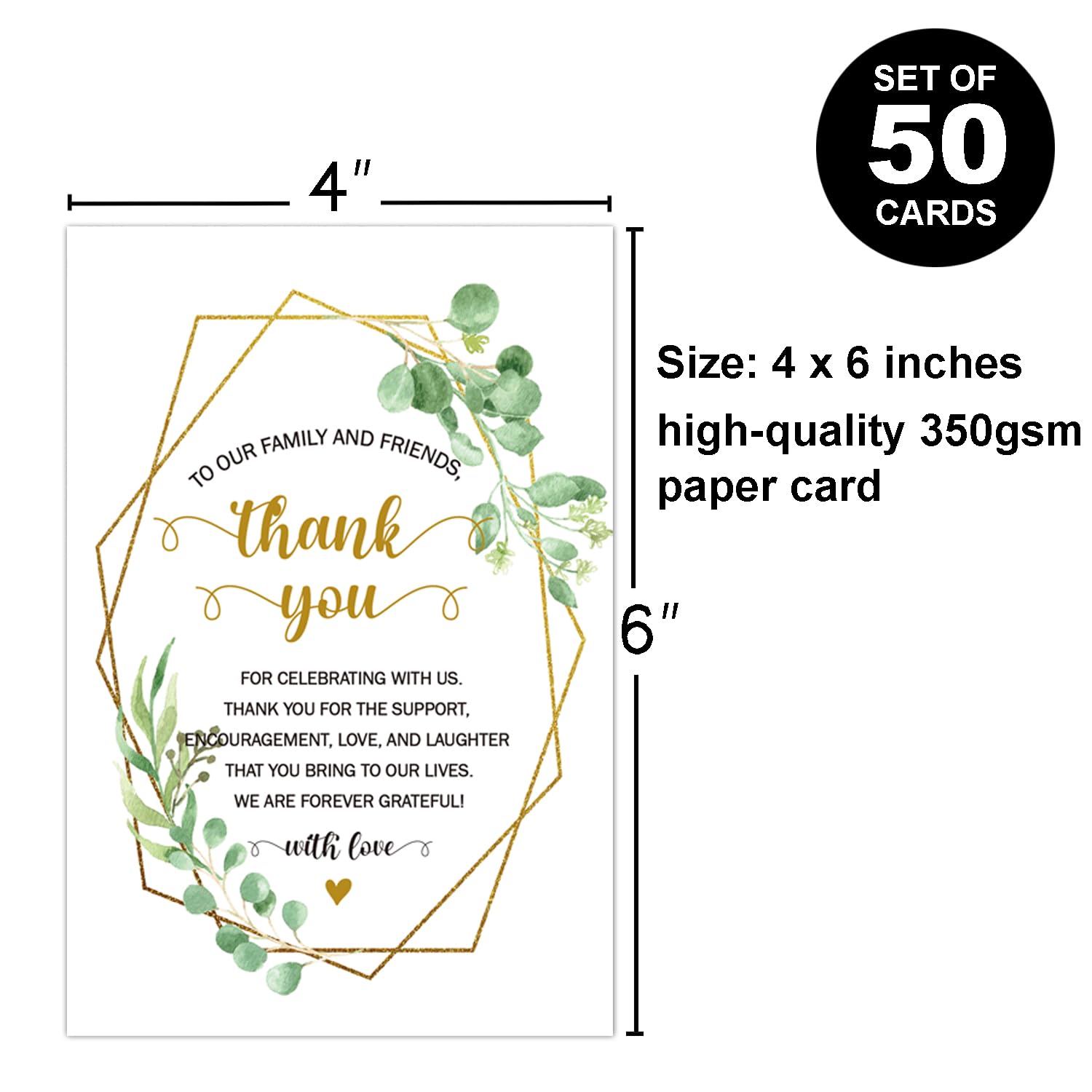 Amelomaca Wedding Reception Thank You Cards, 50 Thank You Placecards for Wedding Table Centerpieces, Wedding Decorations, Menu Place Setting Card Notes for Guests, Family, and Friends.