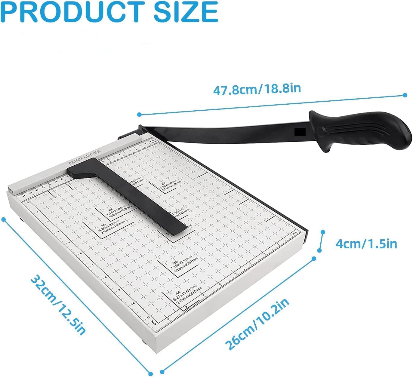 Paper Cutter for Cardstock Heavy Duty 12 inch, 12" Cut Length Guillotine Paper Trimmer for Cardstock Metal Base, 12 Sheets Capacity, for Home Office Classroom School, raw White