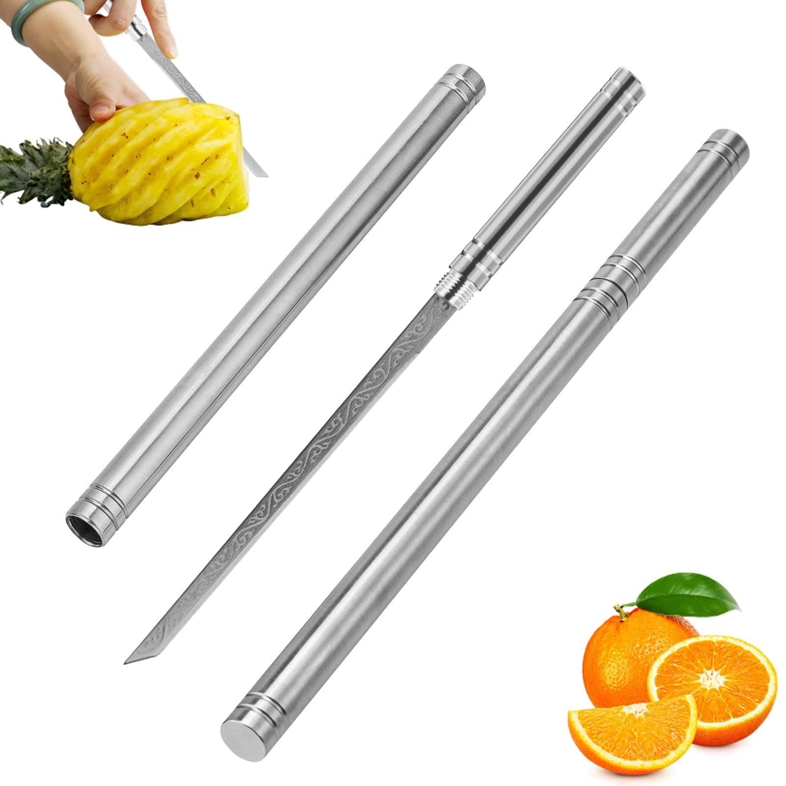 deterlect 2Pcs Multipurpose Outdoor Portable Fruit Knife with Sheath, All Steel Stick Shaped Fruit Knife, Cuchillo Multiusos Para Fruta Portátil Para Exteriores Con Funda