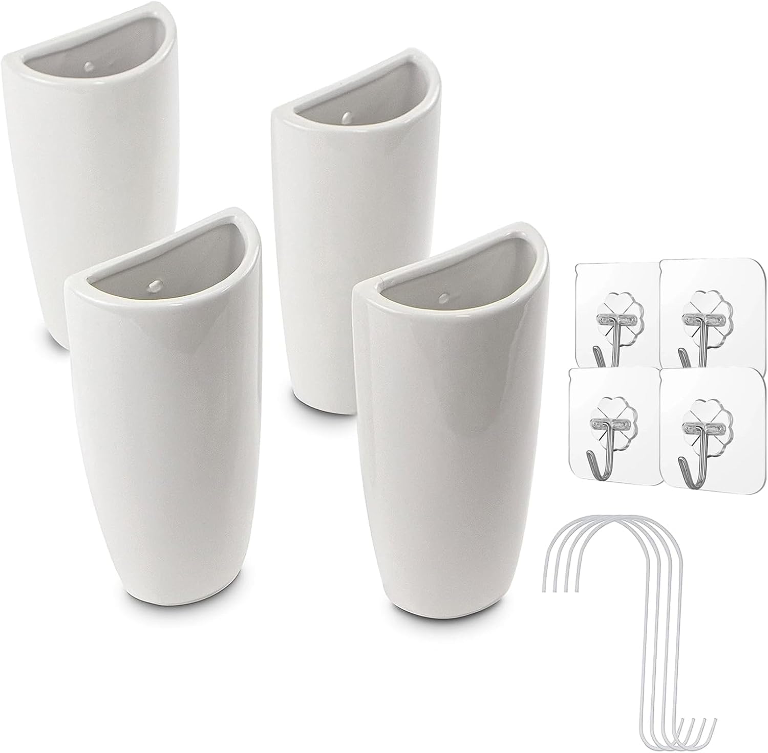 4 Pieces White Ceramic Radiator Hanging Humidifier Set，Controls Dry Air Moisture Humidity with Free Hanging S Hooks，Eco Friendly No Electricity Required, Easy to Clean (Ceramic White)