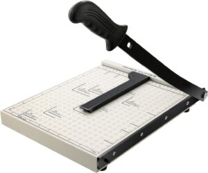 paper cutter for cardstock heavy duty 12 inch, 12" cut length guillotine paper trimmer for cardstock metal base, 12 sheets capacity, for home office classroom school, raw white