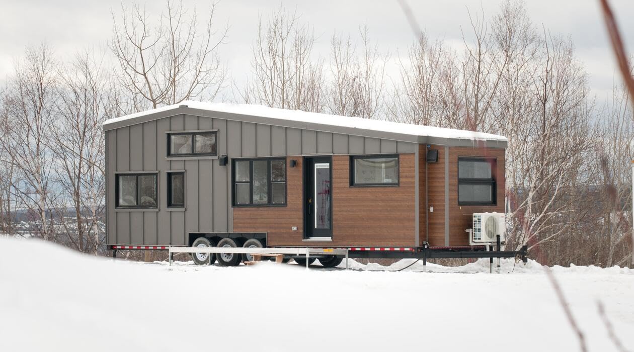 Tiny RV Mobile House with Downstairs Bedroom, Loft, Full Kitchen & Bathroom - Family-Friendly Design with Upraised Living Area, Cedar/Steel Exterior, Double-Pitched Roof - Perfect for Full-Time Living