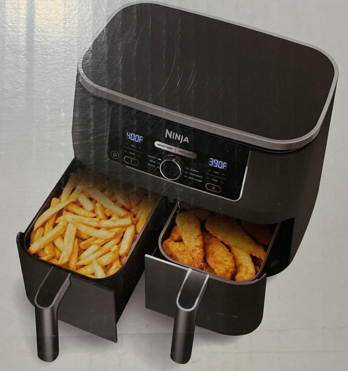 Ninja Foodi AD150 8 Quart 6 in1 DualZone 2-Basket Air Fryer with 2 Independent Frying Baskets, Match Cook & Smart Finish to Roast, Broil, Dehydrate & More for Quick, Easy Meals, Black