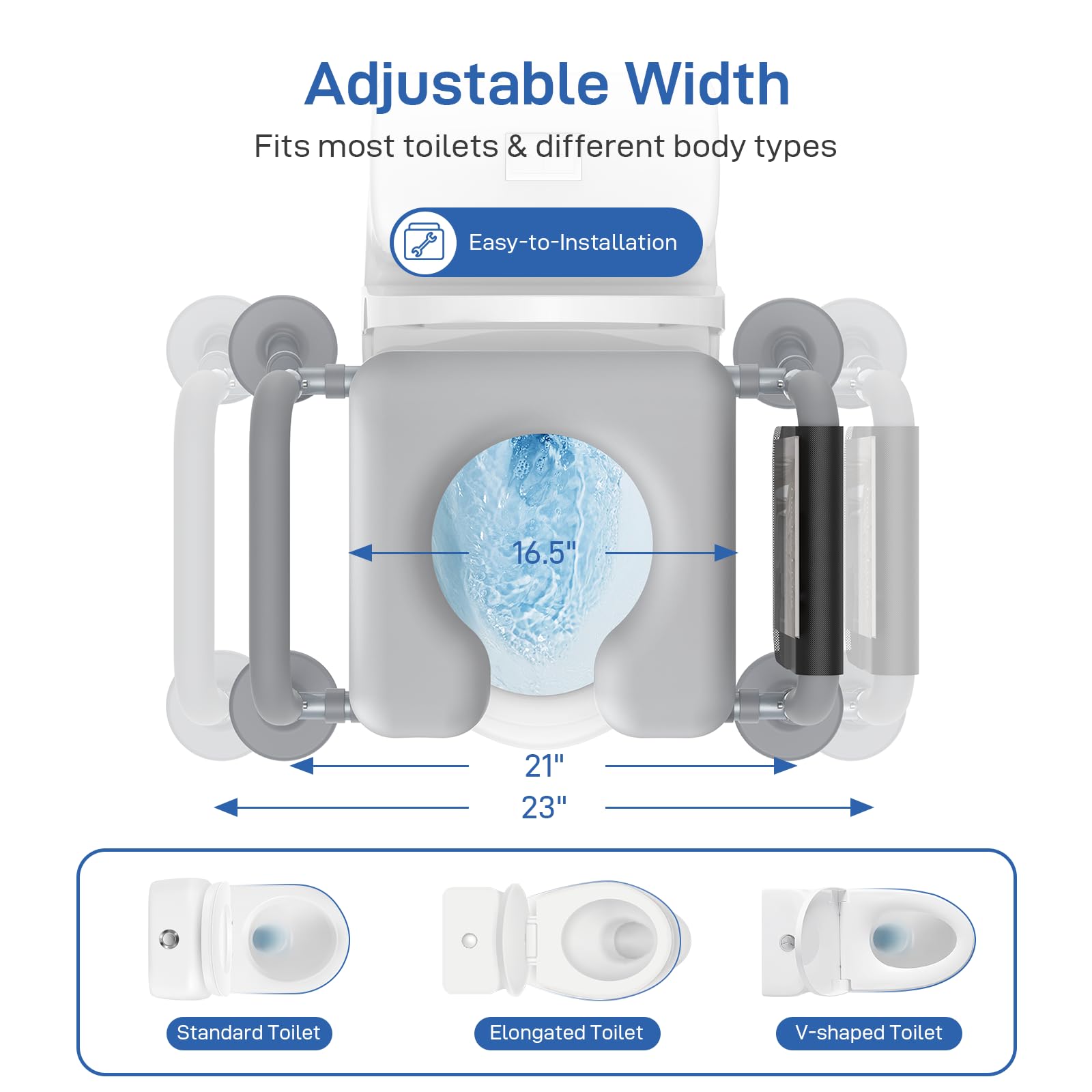 Jofulity Raised Toilet Seat with Handles Open-Front Design, Adjustable Height & Width 440lbs Toilet Seat Riser for Seniors, Elevated Toilet Seat for Elderly Handicap Surgery Pregnant, Toilet Bath Bed