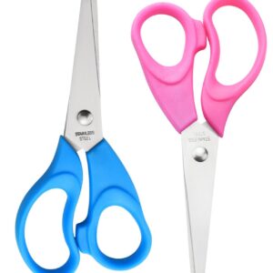 ANJOBIBI Kids Scissors, Blunt-Tip Scissors Stainless Steel Blades & plastic handle, Scissors for School or Crafting, Back to School Supplies,13.5cm, 2 Pack（Blue+Pink)