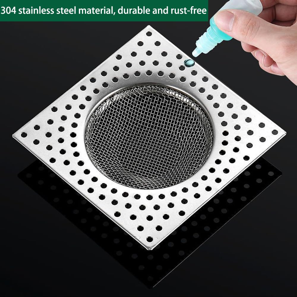 Bathtub Drain Hair Catcher, Fast Drain Shower Drain Hair Catcher, 304 Stainless Steel Drain Protector for Bathroom Pop-up Drain, Kitchen and General Drain (4 Pieces Square)