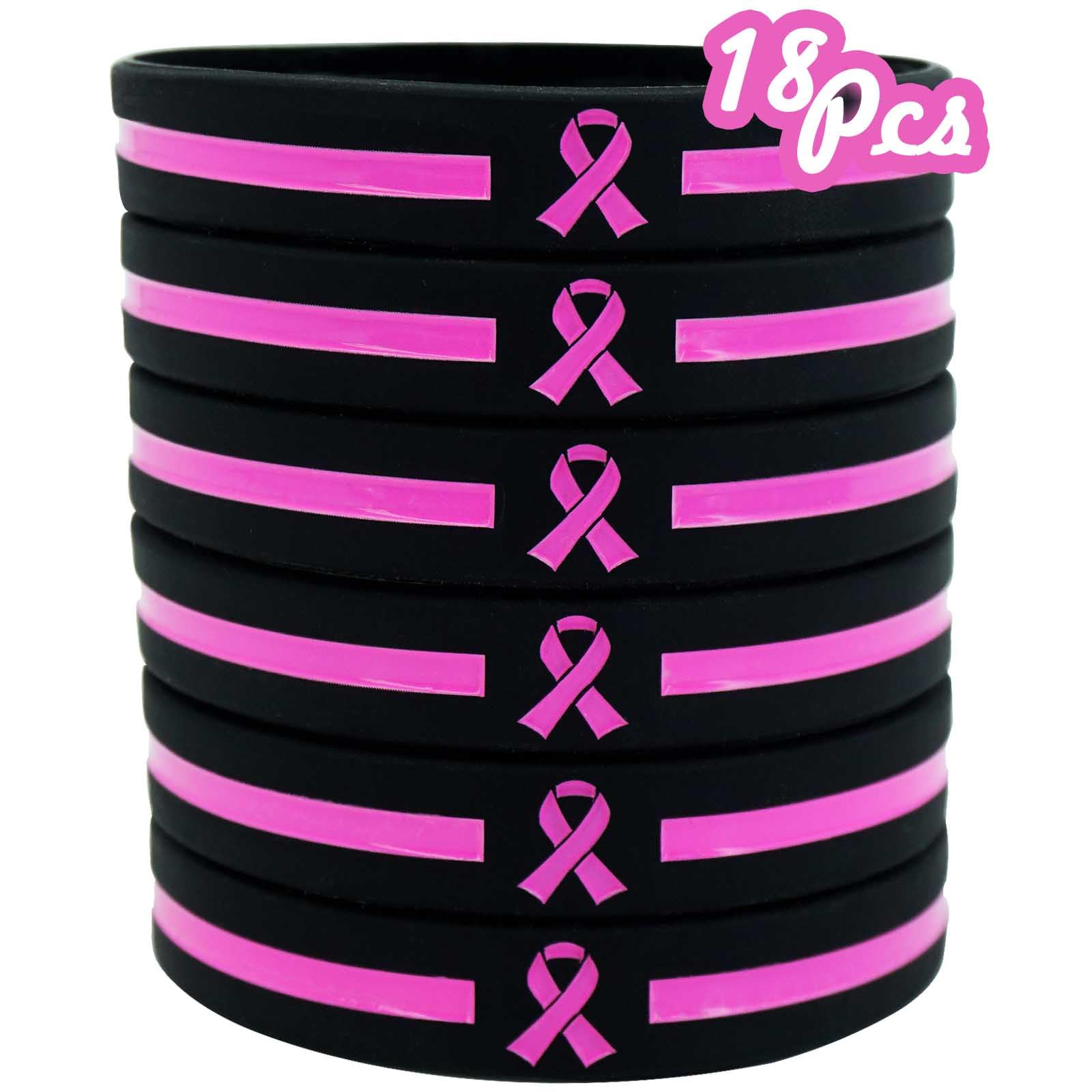 Temogole 18 Pcs Breast Cancer Awareness Bracelets Bulk Items Accessories Simple Pink Ribbon Silicone Wristbands for Women Breast Cancer Awareness Month Favors Fundraiser Survivors Gifts