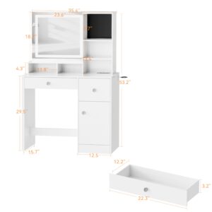 GEPELCN Vanity Desk with with LED Lighted Mirror&Power Outlet Makeup Vanity with 3 Drawers Dressing Table with Jewelry Foam Inserts Adjustable 3 Lighting Colorfor for Bedroom Dresser Room White