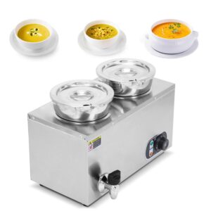 2 pot commercial food warmer, 600w electric steam table with 30-85℃ temperature adjustment, buffet food warming tray for chocolate, milk, soup, drinks, coffee