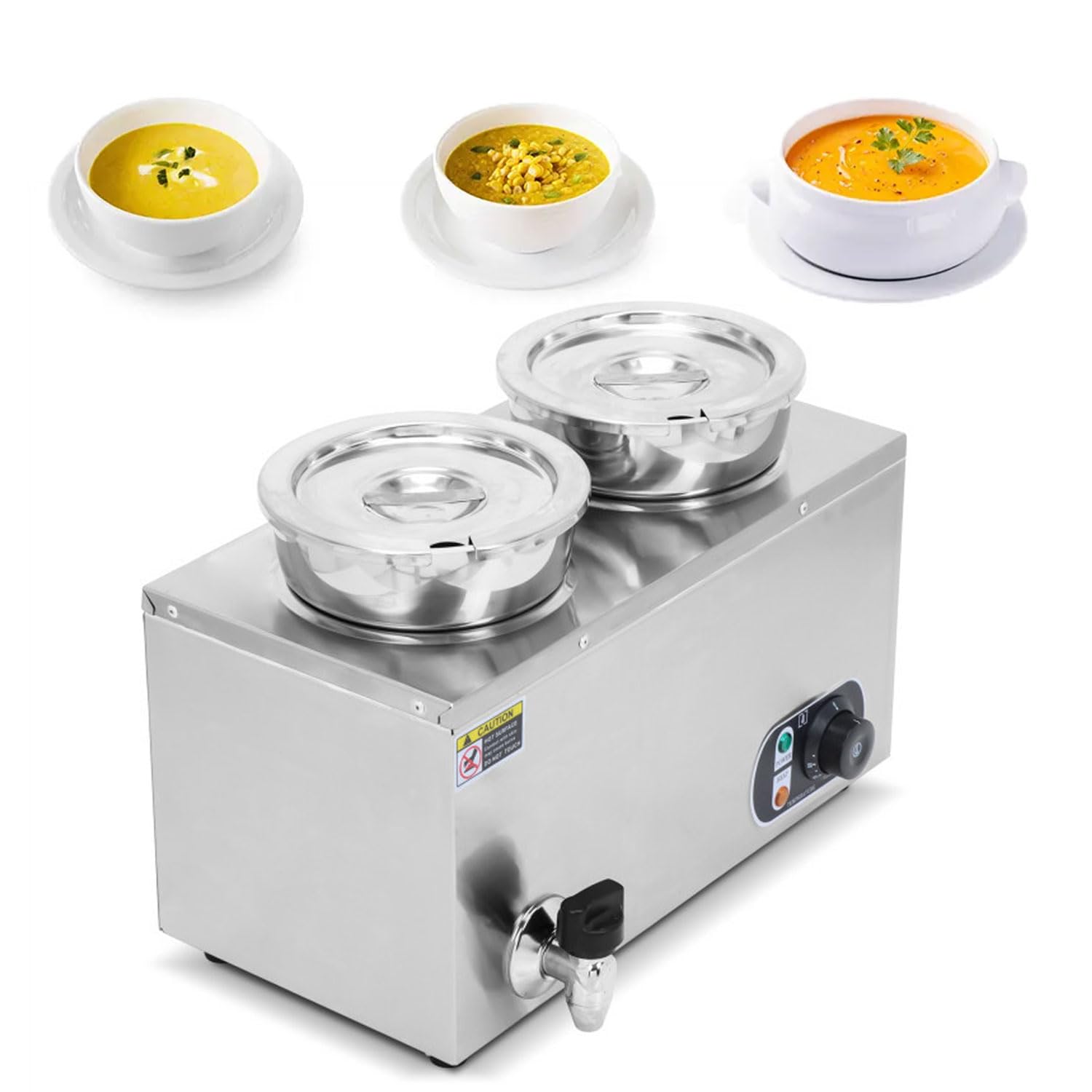 2 Pot Commercial Food Warmer, 600W Electric Steam Table with 30-85℃ Temperature Adjustment, Buffet Food Warming Tray for Chocolate, Milk, Soup, Drinks, Coffee