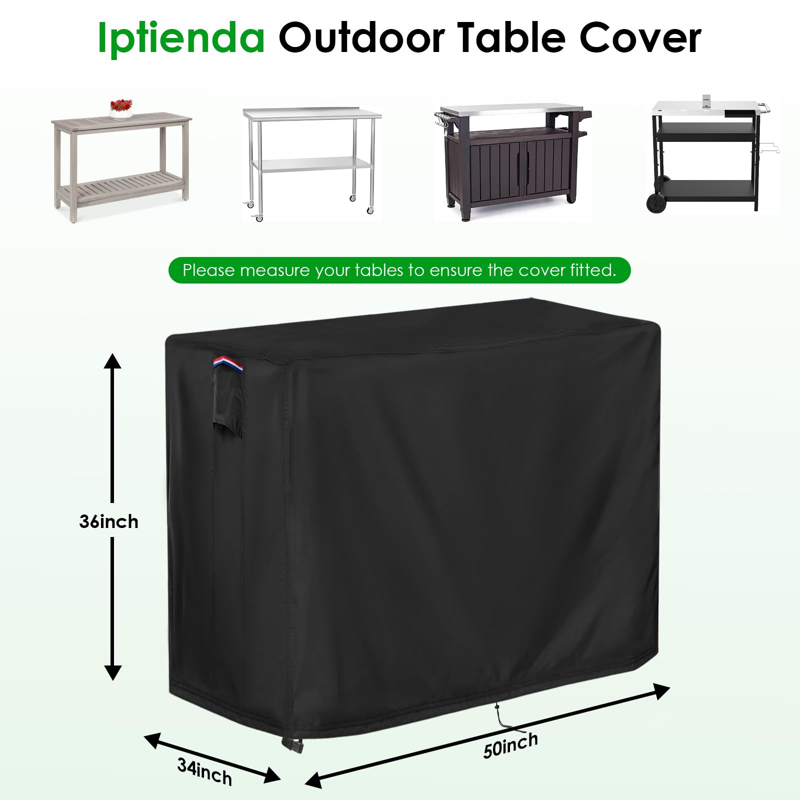 Iptienda Patio Bar Table Cover for Outdoor Console/Buffet Table, 50 Inch Waterproof Prep Table Cover for Grill Cart, Stainless Steel/Metal Table-50"L x 34"W x 36"H