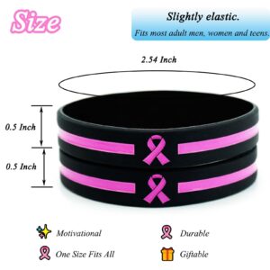 Temogole 18 Pcs Breast Cancer Awareness Bracelets Bulk Items Accessories Simple Pink Ribbon Silicone Wristbands for Women Breast Cancer Awareness Month Favors Fundraiser Survivors Gifts