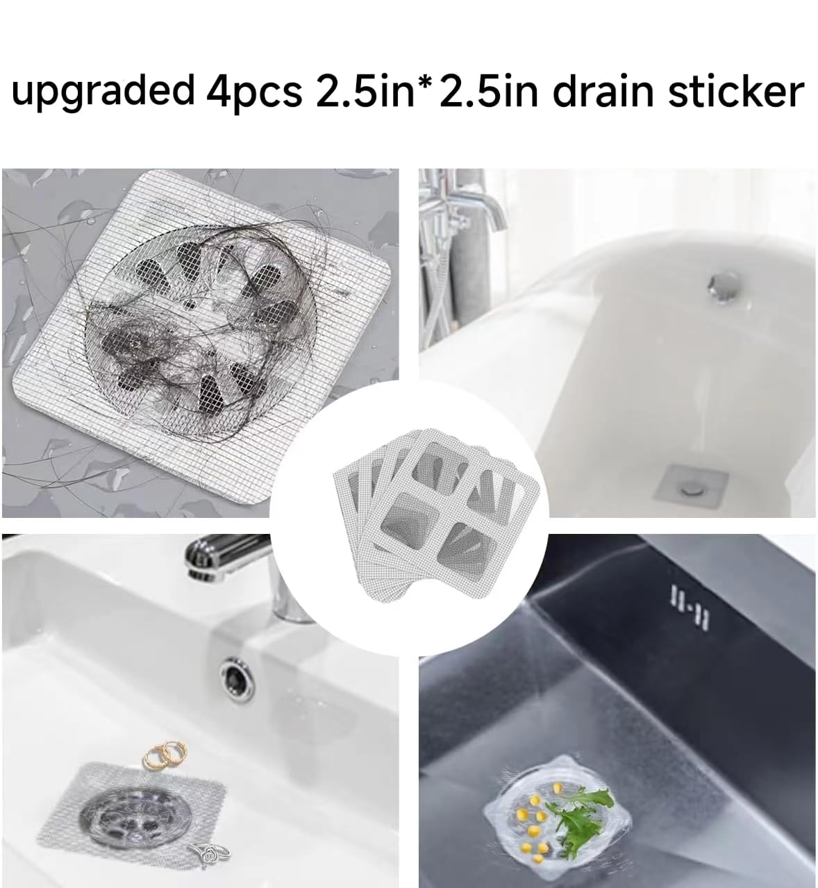 offMess 20PCS, 4X4inches Disposable Shower Drain Cover Hair Catcher Shower Drain Mesh Stickers, Bathroom, Laundry, Bathtub, Kitchen, Sink