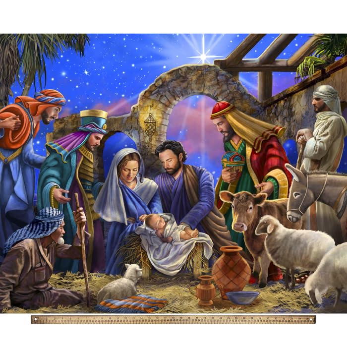 Christmas Nativity Colorful Digital Print Cotton Fabric Panel