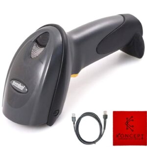 DS6707 Zebra Symbol Barcode Scanner Bundle - Omnidirectional, 1D/2D, Corded, Handheld, Standard Range - 1 Year Warranty - with New USB Cable & Microfiber Cleaning Cloth (Renewed)