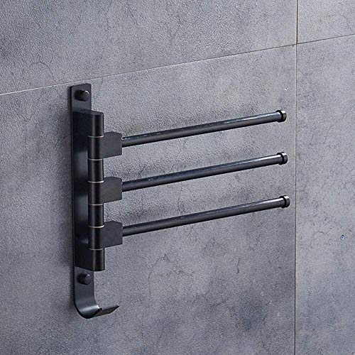 Towel Racks, Towel Rack for Bathroom Towel Shelf Kitchen Bathroom Rotate Towel Rack Aluminum Alloy Three Rod with Hook Wall Mounted Towel Shelf