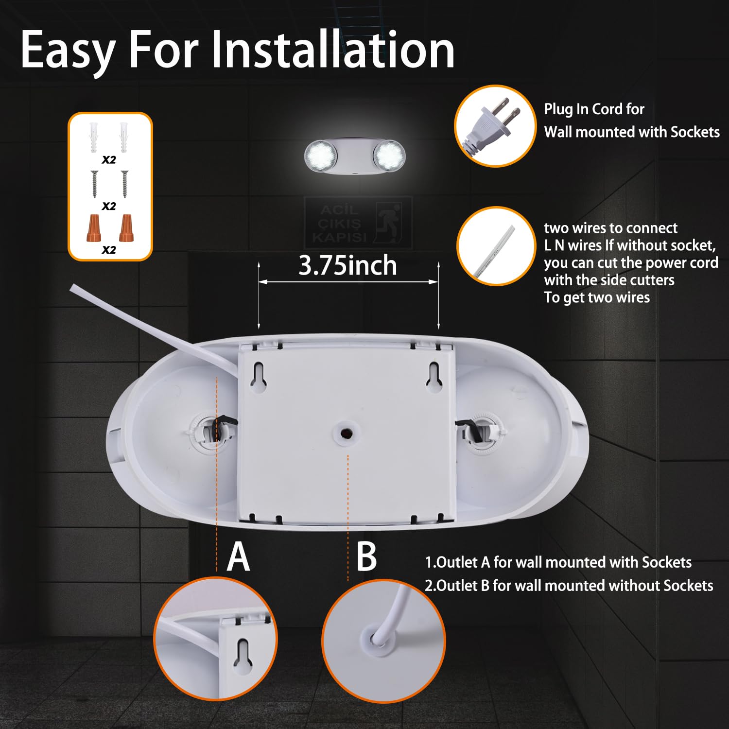 Apmeetlux 200lm 4Hours Plug Emergency Lights with Battery Backup Emergency Lighting for Business Home Power Failure