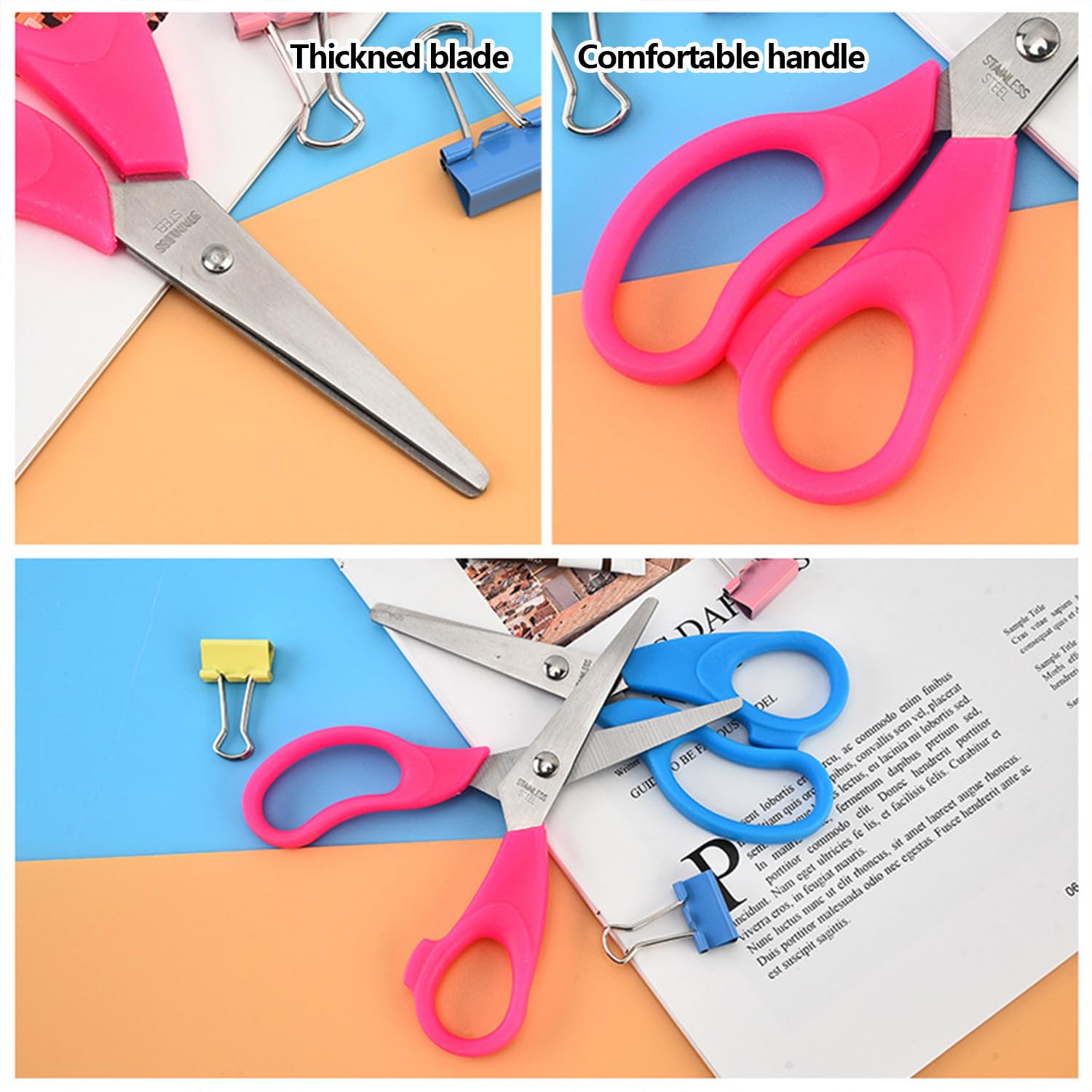 ANJOBIBI Kids Scissors, Blunt-Tip Scissors Stainless Steel Blades & plastic handle, Scissors for School or Crafting, Back to School Supplies,13.5cm, 2 Pack（Blue+Pink)