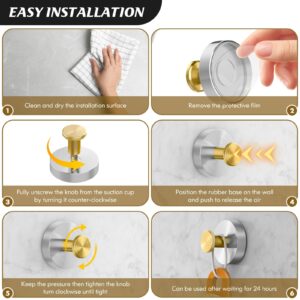 MOTAIPEAK Suction Cup Hooks for Shower,2Pcs Shower Hooks for Inside Shower,No Drill Towel Hooks for Bathroom Wall,Kitchen,Glass,Mirror,Tile to Hang Towels,Robes,Loofah-Silver Golden