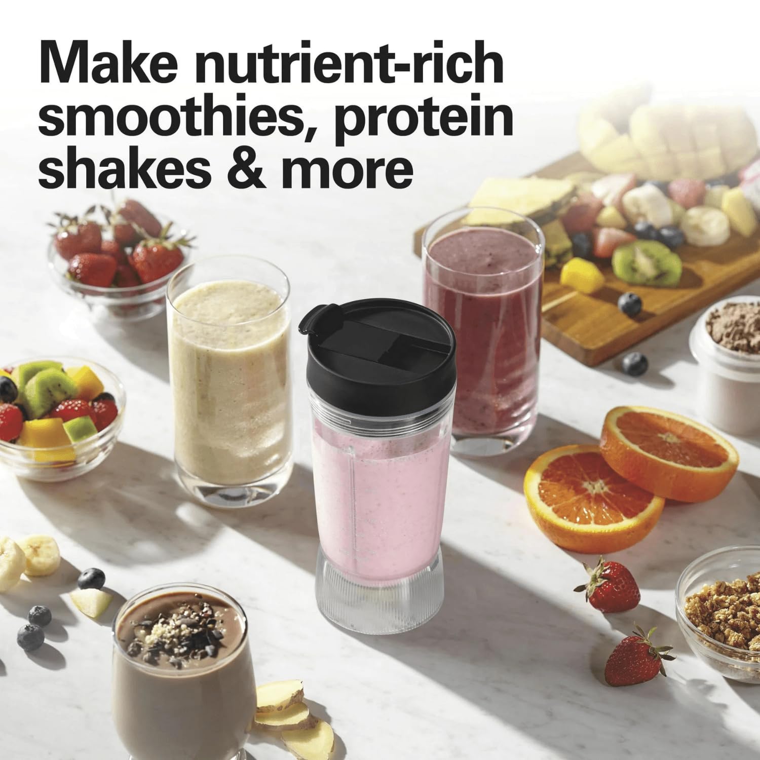 Personal Blender for Shakes and Smoothies with Leak-Proof Travel Lid, Stainless Steel Blades, 14 oz. Jar, black, 51190F