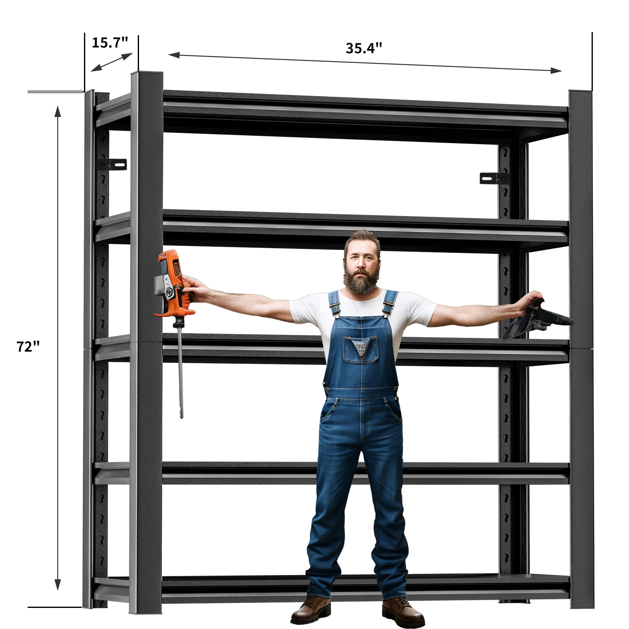 Hzdbhd Garage Shelving,Thickened 72" Garage Storage Shelves Heavy Duty Shelving Units and Storage,Adjustable 5 Tier Metal Shelving Storage for Garage Rack Shelf and Industrial Shelving for Basement