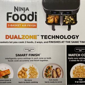 Ninja Foodi AD150 8 Quart 6 in1 DualZone 2-Basket Air Fryer with 2 Independent Frying Baskets, Match Cook & Smart Finish to Roast, Broil, Dehydrate & More for Quick, Easy Meals, Black