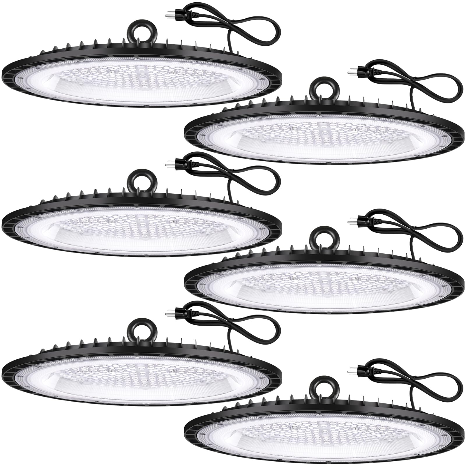 YANYCN 6 Pack 200W UFO Led High Bay Light Fixture,120VAC,30800LM,5000K Daylight Commercial Shop Bay Lighting,[850W MH/HPS Equiv.] US Plug Area Lighting for Garage/Warehouse/Barn/Gym/Factory/Workshop