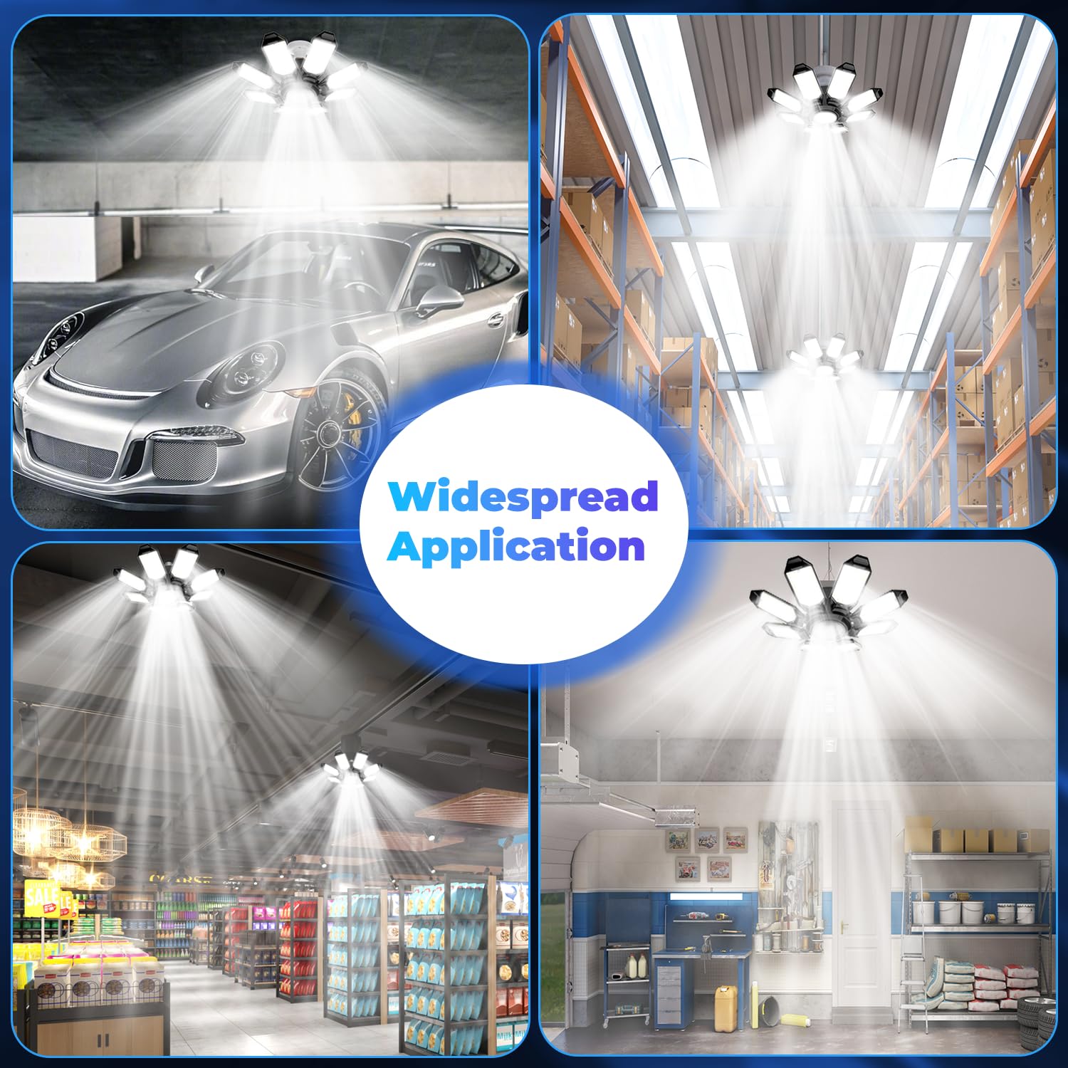 POLARPRA Garage Lights - Super Bright 25000LM Garage Lights Ceiling Led w/ 8 Deformable Panels 6500K Led Light Bulb and Electric Power Washer - 3000 PSI 2.6 GPM Pressure Washers with Foam Cannon