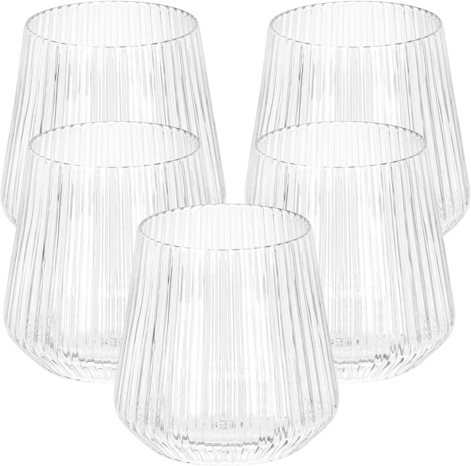 18 count origami ripple Unbreakable Stemless Plastic Wine Champagne Whiskey Glasses Elegant Durable Disposable Indoor Outdoor Ideal for Home, Office, Bars, Wedding, Ribbed 12 Ounce Cups (18, Clear)