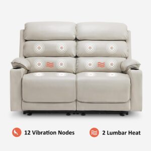 MCombo Large Power Reclining Loveseat Sofa with Adjustable Headrest, Heat and Vibration,Faux Leather Electric Loveseat Recliner with USB Type C Charge Ports for Living Room 6711 (Light Grey)