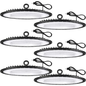 yanycn 6 pack 300w ufo led high bay light fixture,120vac,5000k daylight commercial shop bay lighting,45000lm,[1300w mh/hps equiv.] us plug area lighting for warehouse/barn/gym/factory/workshop/garage