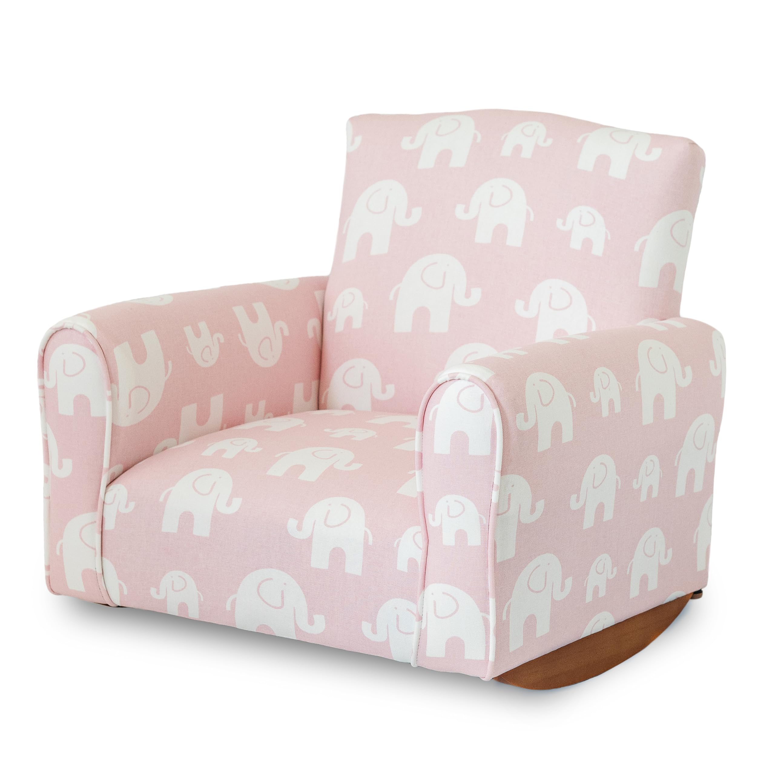 The Rose Hill Company Kid Rocking Chair for Toddlers, Child Chair for Little Kids, Upholstered Toddler Armchair for Children, Comfy and Cute Little Kid Chairs (Rockers, Pink Elephants Print)