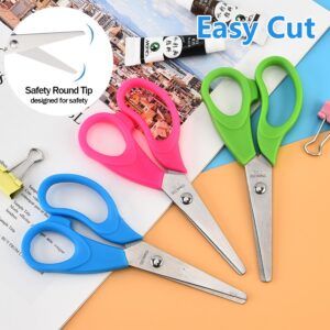 ANJOBIBI Kids Scissors, Blunt-Tip Scissors Stainless Steel Blades & plastic handle, Scissors for School or Crafting, Back to School Supplies,13.5cm, 2 Pack（Blue+Pink)