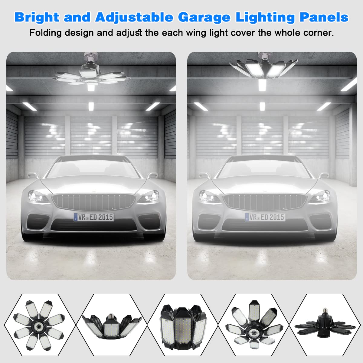 POLARPRA Garage Light - 80000LM Super Bright 6500K Garage Lights Ceiling Led w/ 8 Deformable Panels and Electric Power Washer - 3000 PSI 2.6 GPM Pressure Washers with Foam Cannon