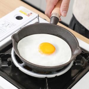 Cast Iron Small Egg Pan Even Heating Non Stick Coating Mini Frying Pan on Wood Handle