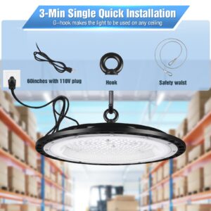 YANYCN 6 Pack 300W UFO Led High Bay Light Fixture,120VAC,5000K Daylight Commercial Shop Bay Lighting,45000LM,[1300W MH/HPS Equiv.] US Plug Area Lighting for Warehouse/Barn/Gym/Factory/Workshop/Garage