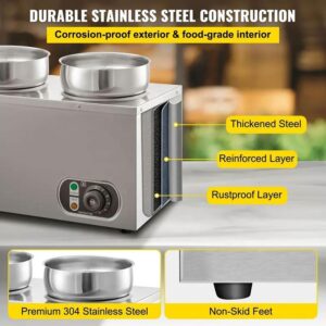 2 Pot Commercial Food Warmer, 600W Electric Steam Table with 30-85℃ Temperature Adjustment, Buffet Food Warming Tray for Chocolate, Milk, Soup, Drinks, Coffee