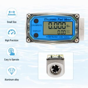 creahub 1 Inch Digital Turbine Flow Meter, Fuel Flow Meter, Water Flow Meter, Digital LCD Display Flow Rate 20-120 LPM, Adapters for Water, Gas Oil, Gasoline, Diesel and Other Liquids