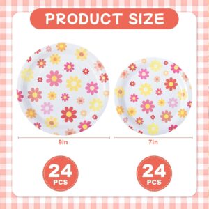 United-Unicorns 48 PCS Groovy Retro Daisy Party Plates - Hippie Boho Flower Round Disposable Plates for 60s and 70s Themed Parties, Birthdays, Baby Showers, Weddings, and Bridal Tableware