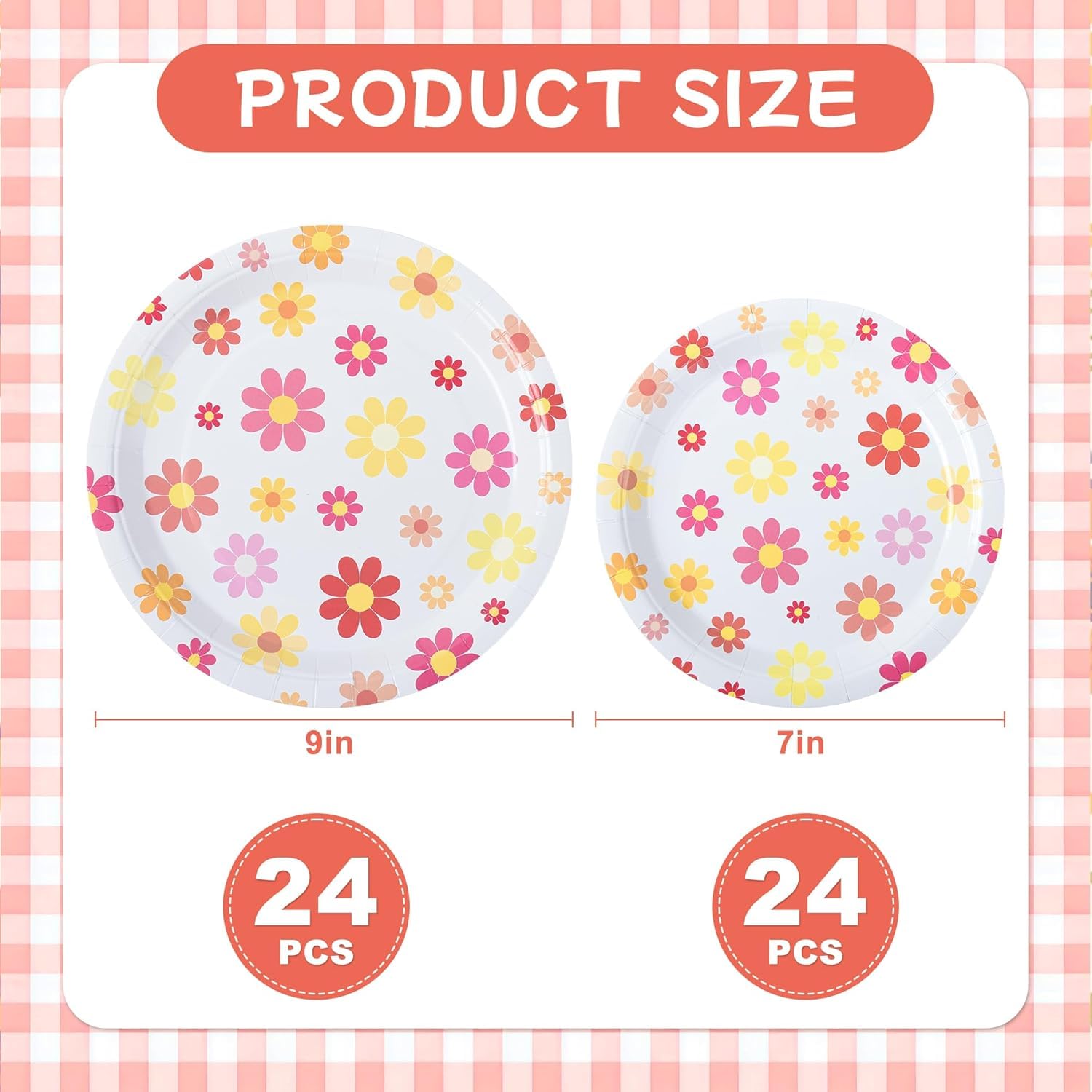 United-Unicorns 48 PCS Groovy Retro Daisy Party Plates - Hippie Boho Flower Round Disposable Plates for 60s and 70s Themed Parties, Birthdays, Baby Showers, Weddings, and Bridal Tableware