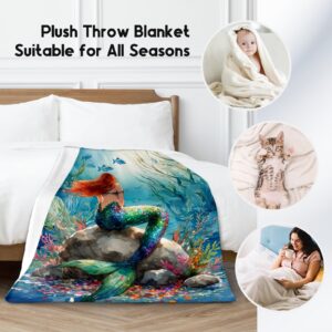 Mermaid Blanket - 40x50 Inches Cute Throw Blanket for Kids - Soft Fuzzy Blankets for Couch & Office