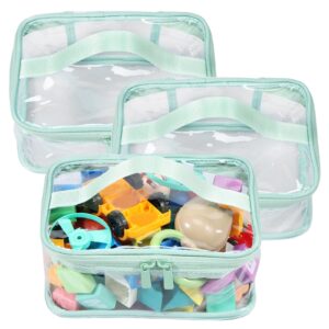 3 Pcs Toy Storage Bags Clear PVC Toy Organizing Bags with Zipper and Handle Reusable Board Game Storage Waterproof Toy Storage Organizer for Building Blocks Toys Books US(green)