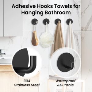 JYIFUBC Adhesive Hooks,Black Towel Hooks for bathrooms,Wall Hooks,Waterproof Stainless Steel Sticky Hooks for Hanging Bathroom Kitchen Home- Set of 4