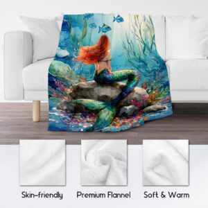 Mermaid Blanket - 40x50 Inches Cute Throw Blanket for Kids - Soft Fuzzy Blankets for Couch & Office