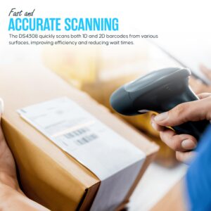 DS4308 Zebra Symbol Barcode Scanner Bundle - Omnidirectional, Corded, Handheld, Standard Range - 1 Year Warranty - with New USB Cable & Microfiber Cleaning Cloth (Renewed)