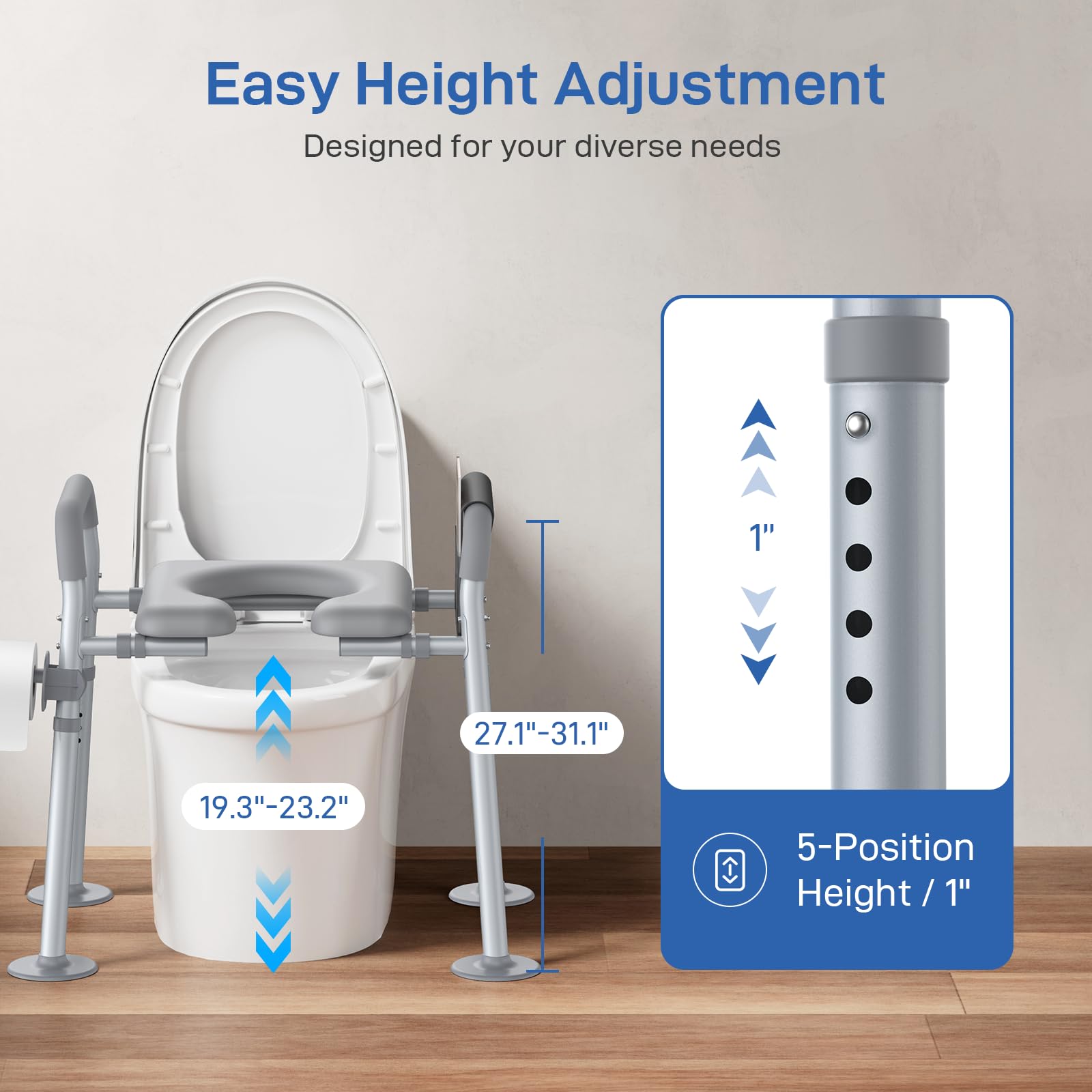 Jofulity Raised Toilet Seat with Handles Open-Front Design, Adjustable Height & Width 440lbs Toilet Seat Riser for Seniors, Elevated Toilet Seat for Elderly Handicap Surgery Pregnant, Toilet Bath Bed